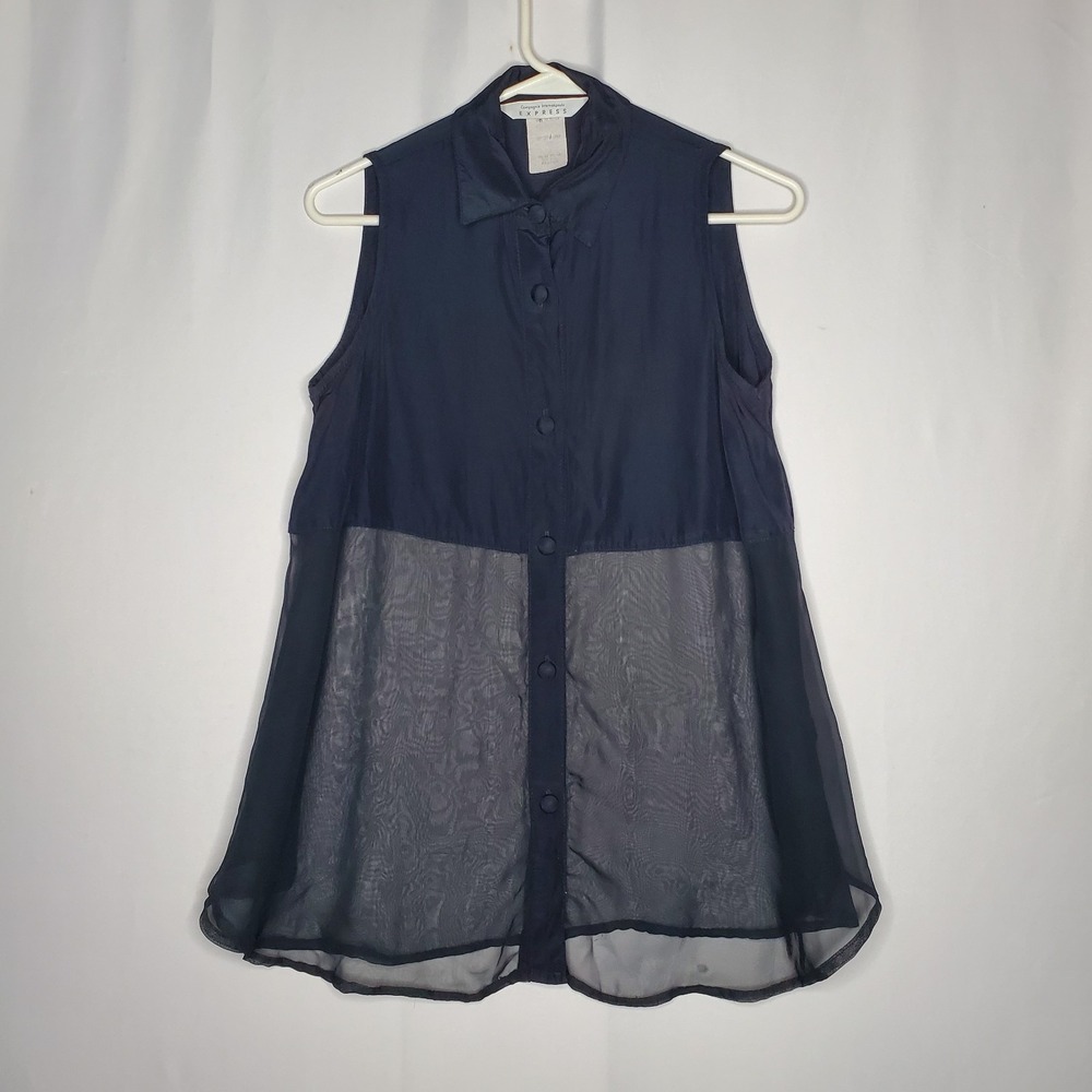 Vintage Express Sleeveless Sheer Button‎ Collar Shirt Women Medium 90s Fairy Y2K
